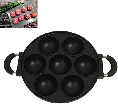 Peiiwdc 7-Hole Cast Iron Omelette Pan Non-Stick Cooking Pot Breakfast Egg Cooking Pie Cake Mold Kitchen Cookware Omelette Pans Nonstick Flip