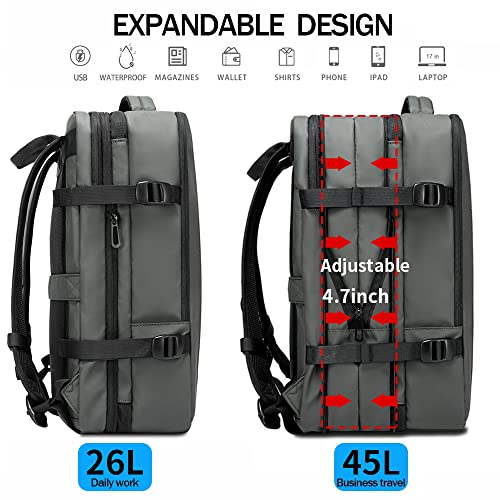 BANGE 45L Carry-on Backpack, Expandable Travel Backpacks for Airplanes,Convertible Weekend Backpack Briefcase for Traveling,Water Resistant College 17.3” Laptop Backpack for Men & Women - Image 6