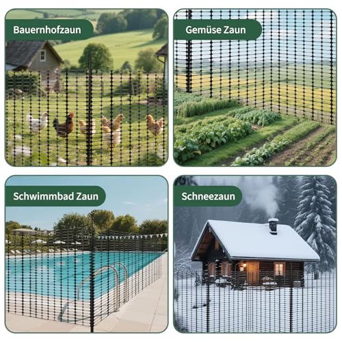 Begrenzungszaun FüR Hunde 1m*25m,Weidezaun,Hoch HüHnerzaun (25 PfäHle Und 100 BindebäNder Kunststoff),Mobiler Hundezaun Camping,Camping Hundezaun,Mobiler Zaun Hund (Schwarz)