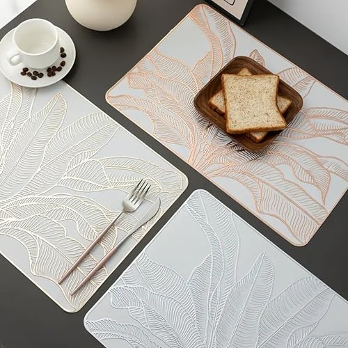 Image of Dakshya Industries Stylish PVC Dining Placemats Set of 2 (45x30 cm) - Waterproof, Durable, Heat Resistant Table Mats (Copper)