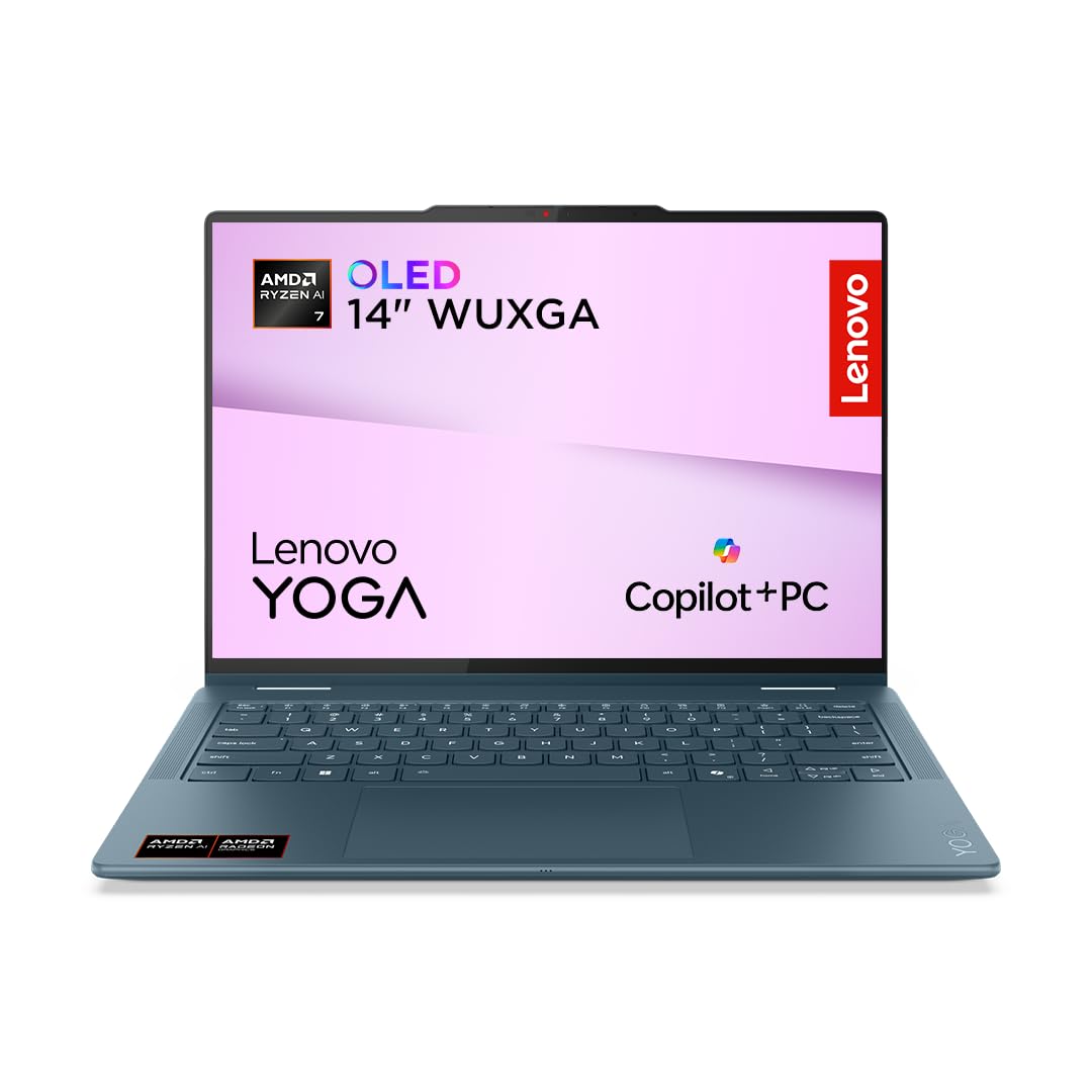 Lenovo Yoga 7 2-in-1 14AKP10 - Ordinateur Portable 2-en-1 14'' OLED Tactile Copilot+ (AMD Ryzen AI 7 350, RAM 16Go, SSD 1To, AMD Radeon 860M, Windows 11 Home) Clavier rétroéclairé AZERTY - Tidal Teal