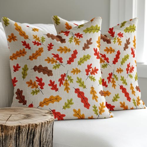 LANXINI Autumn Leaves Printed Throw Pillow Covers Set of 2,