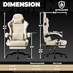 GTPLAYER Gaming Chair with Speakers, Video Game Chairs with Footrest, PC Gamer Chairs for Adults - Padded High Back Ergonomic Reclining Silla Gamer, Linkage Armrest, Ace Pro, Ivory - Image 3