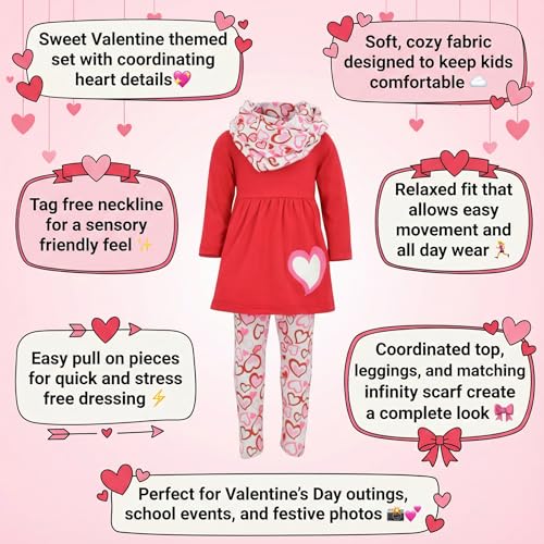 Image of Unique Baby Girls Kids Toddler 3pc Outfit Set Long Sleeve Lightweight Tunic Top Leggings and Scarf