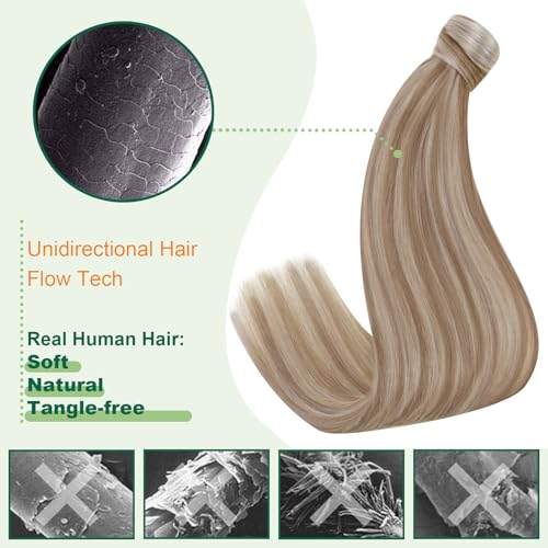 Image of Easyouth Human Hair Ponytail Extension, Light Brown Highlights Blonde, 12 Inch 70G, Wrap around Ponytail, Natural Party Wear, Real Hair Ponytail Extension for Women
