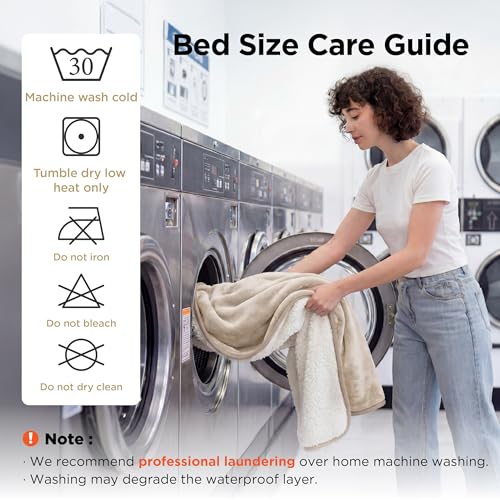 Image of Bedsure Waterproof Blanket for Bed - Sherpa Fleece Waterproof Dog Blankets for Large Dogs, Pet Blankets for Bed /Couch /Dog Crate, Soft Plush Reversible Furniture Protector, Queen Size, 90 inchx86 inch, Cream