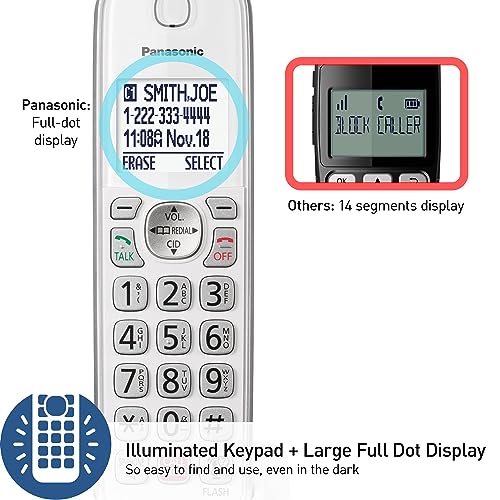 Panasonic Cordless Phone with Answering Machine, Link2Cell Bluetooth Home Phones, Voice Assistant and Advanced Call Blocking, Expandable System with 4 Handsets - KX-TGD864W (White) - Image 7