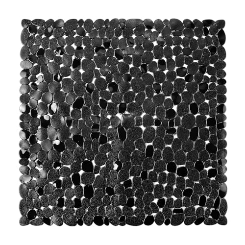 AMFUN 54 * 54cm Tapis de Douche Antidérapant, Tapis de Douche Antidérapant Anti-moisissure, Design Moderne, Lavable en Machine(Noir)