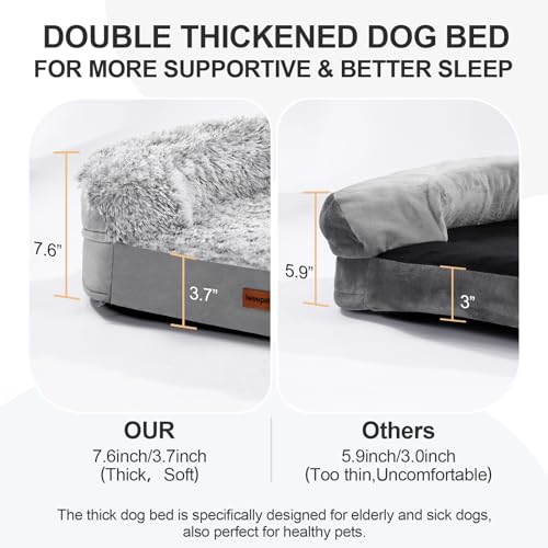 Image of 3.7 inch Thickened Orthopedic Dog Beds for Medium Dogs, Supportive Dog Sofa Bed with 28D Egg-Crate Foam, Removable Washable Plush Cover, Waterproof Lining, Half-Round Design for Puppy,Senior Dog