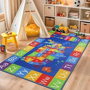 BEQHUASE Kids Rugs, 32”x60” ABC Play Mats Educational Learning Carpet, Non Slip Washable Nursery Rug Alphabet Floor Mat for Kids Room, Toddler Classroom and Baby Playroom