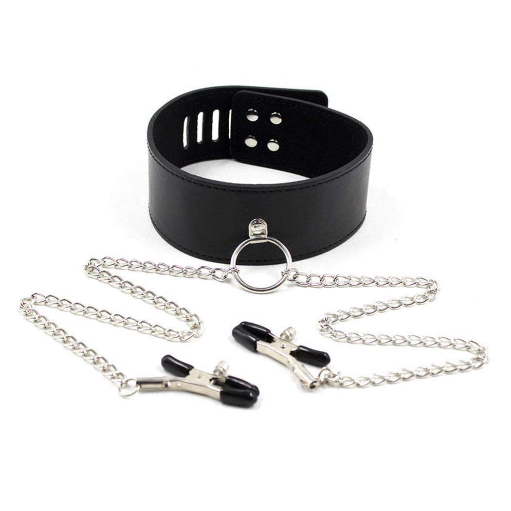 RunsmoothPU Leather Collar and Leash Choker Adjustable Gothic Metal Necklace with Clip Detachable Cosplay Couple Jewelry for Women Men