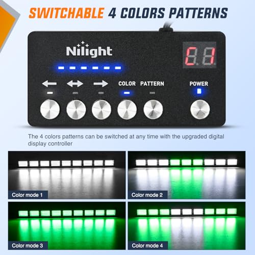 Image of Nilight 162 LED Traffic Advisor Strobe Light Bar 2-in-1 Green White Emergency Warning Hazard Lights with Controller 4 Switchable Color 36 Flash Pattern for Trucks Cars Tow Plow Construction Vehicles