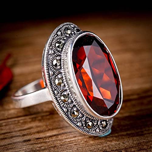 WEISHA Bague Rétro S925 Bague en Argent Sterling Simple Bague en Argent Thaïlandais Rétro Femme Grenat Synthétique à Facettes1, 53mm