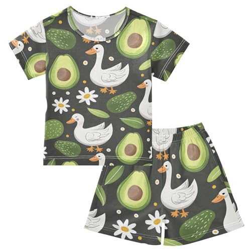 ALAZA Avocado Duck Daisy Flower Floral Pajamas Short Sleeve 2 Piece Sleepwear Top and Bottom Pajama Set Unisex - Main Image