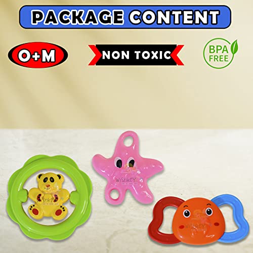 Image of WISHKEY BPA Free Rattles and Teether Toys for Baby, Plastic Soft Soothing Teather Toy for Newborn Babies, Colorful Attractive Non-Toxic Rattle Set for Infants (Pack of 3, Multicolor)