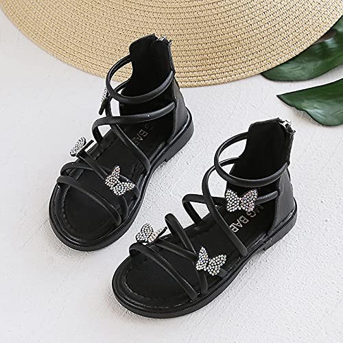 Toddler Sandals Girl Soft-Soled Beach Girls Princess Sandals Non-Slip Shoes Crystal Kids Girl's Shoes (Black, 7 Toddler)4