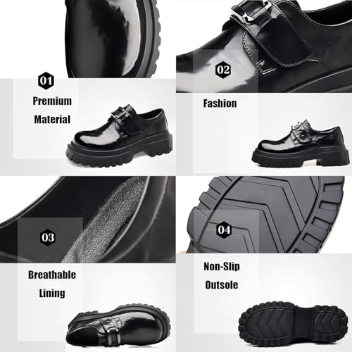 Men's Patent Leather Big Round Toe Platform Buckle Loafers Fashion Heighten Thick Cushion Comfortable Slip On Business Dress Derby Shoes for Party Wedding2