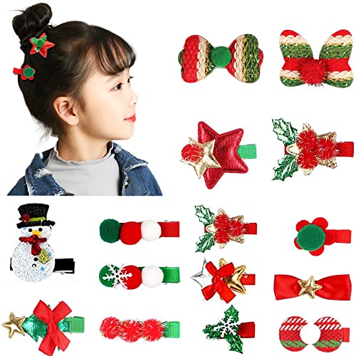 クリスマス ヘアクリップ 15個入り クリスマス ヘアピン 子供 髪飾り ヘアアクセサリー 女の子 蝶々結び 雪だるま クリスマスツリー 可愛い クリスマス プレゼントパーティー用品 記念撮影 装飾小道具 コスプレ 小物（A）のサムネイル