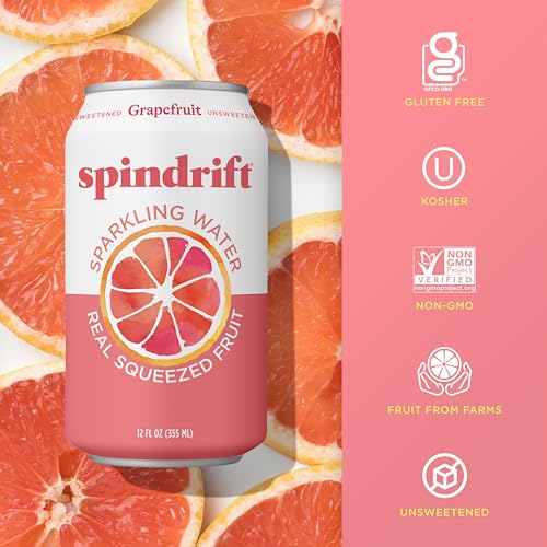 Image of Spindrift Sparkling Water, Grapefruit Flavored, Made With Real Squeezed Fruit, 12 Fl Oz Cans, Pack Of 24 (Only 17 Calories per Seltzer Water Can)