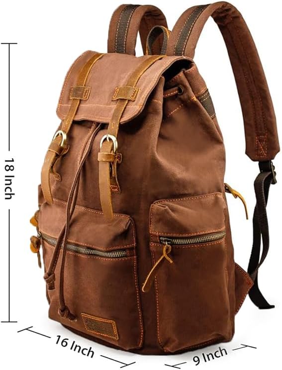 GEARONIC Vintage Canvas Backpack, Casual Daypack Backpacks for Men Women, 15inch Laptop Bag Travel Hiking Camping Rucksack - Image 2