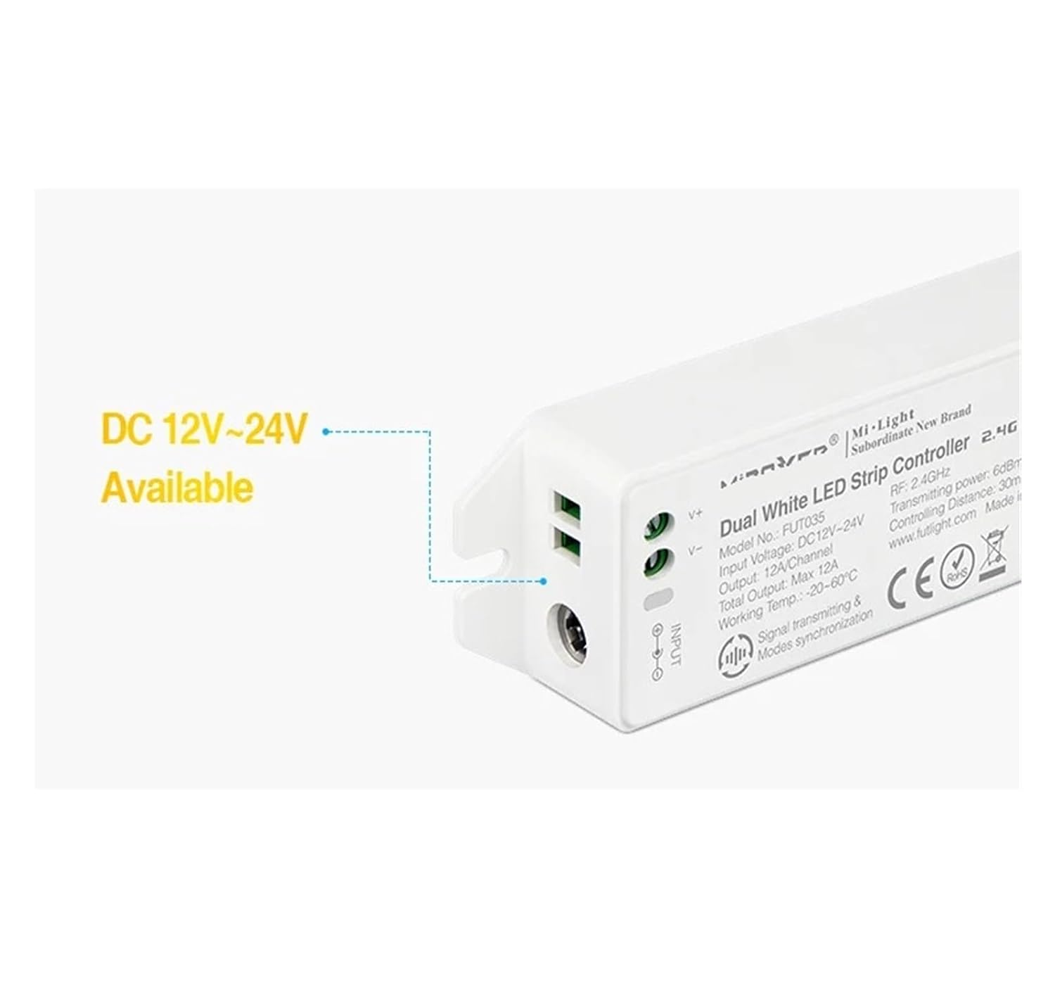 DC12V-24V FUT035 Upgraded Version 2.4GHz Color Temperature Controller Dual White Light Brightness CCT dimmer Suitable for LED Light Strips