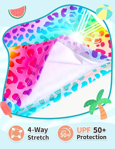 Image of TENVDA Girls Rash Guard Swimsuit Long Sleeve Bathing Suits with Shorts for 3-12 Years Old Kids