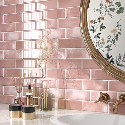 FunStick 30×30CM 30 Dalles Murales Cuisine Autocollantes Rose Carrelage Adhesif Mural Stickers Salle de Bain Dalle PVC Revêtement Mural Decoratif Adhesif...