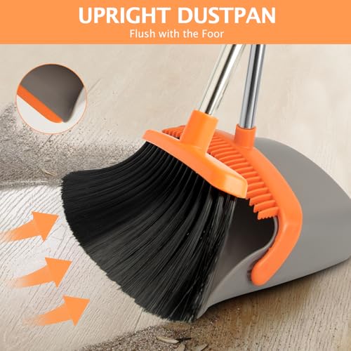 Image of 2-Pack Broom and Dustpan Set with Long Handle, Heavy Dust Broom and Dustpan Combo for Home,Kitchen, Office, Pet Hair(Gray Orange)