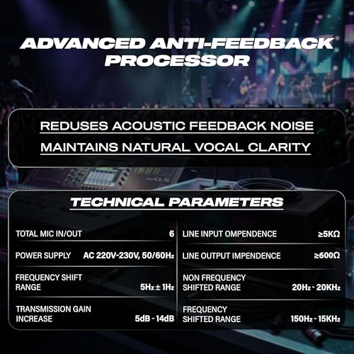 Image of DIGIMORE Anti-Feedback Processor w / 4 Mic Ins | Anti-Noise Chip | 150Hz-15kHz Freq. Shift | Transformer Based | Inbuilt Gain Boost | Feedback Manager for PA System, Stage Shows & Conferences (DFM-6XO)