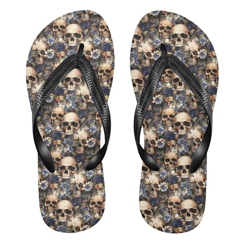 Skull Floral Flip Flop Sandal for Women Men, Casual Beach Slippers Indoor Outdoor XS