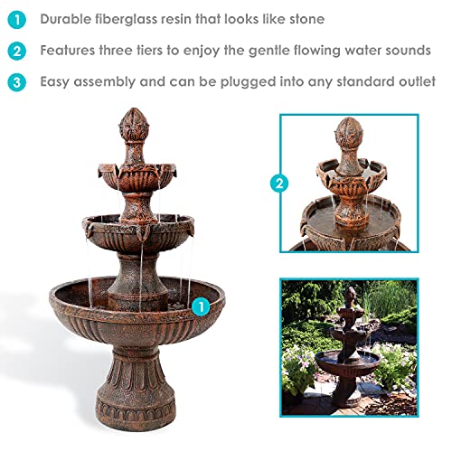 Sunnydaze Flower Blossom 43-Inch 3-Tier Outdoor Fiberglass Resin Water Fountain - Electric Submersible Pump - Earth Finish Sunnydaze Flower Blossom 43-Inch 3-Tier Outdoor Fiberglass Resin Water Fountain - Electric Submersible Pump - Earth Finish