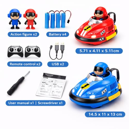 Image of RC Go Kart Bumper Car Battle Set for Kids, 2 Player Dashing Car with Extra Batteries, Multiplayer RC Battle Cars with 360 Stunts, Lights & Music, Rechargeable 2.4GHz Racing Toy, Red & Blue