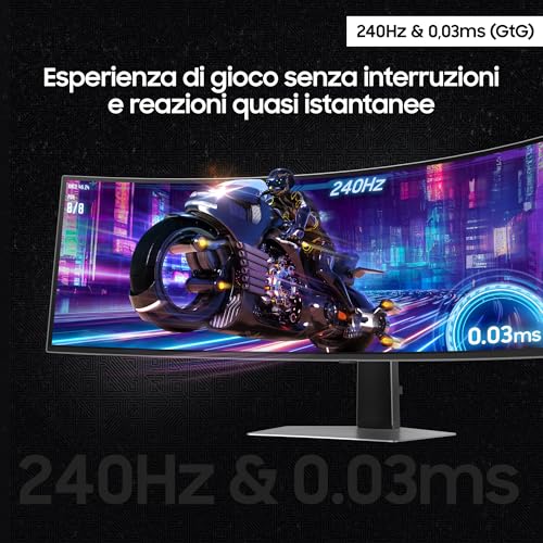 Gaming Odyssey OLED G9 (S49DG934), Curvo (1800R), 49'', 5120x1440 (DQHD), 32:9, HDR10+, QD-OLED Glare Free, 240Hz, 0,03ms (GtG), Compatibilità G-Sync, HDMI, Micro HDMI, DP - Monitor - Immagine 4