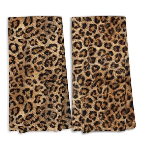 KTYHD Leopard Bathroom Towels Set of 2 Leopard Cheetah Print Bathroom Decor Cheetah Printhand Towel for Kitchen