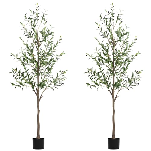 TreeTrip 2-Pack 6 FT Olive Tree Artificial Indoor, Faux Olive Trees with Planter, Fake Tall Plants...