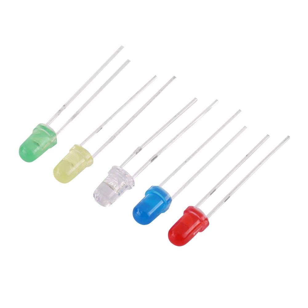 LED-Sortiment 500 Stück – 3mm, 5 Farben (weiß, Rot, Gelb, Blau, Grün), 100 Stück Pro Farbe, DIY-Kit