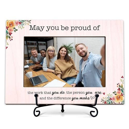 BXVRT Inspirational Photo Frame, Motivational Encouragement Gifts for Women Men, May You Be Proud Of The Work, 5.8 x 8 Inches, Wooden Frame with Iron Stand, Proud Of Your Work Color