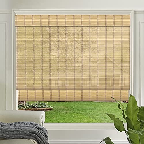Letau Wood Cordless Window Roman Shades, Bamboo Light Filtering Window Blinds for Indoor Home, Kitchen, Office, Pattern 9