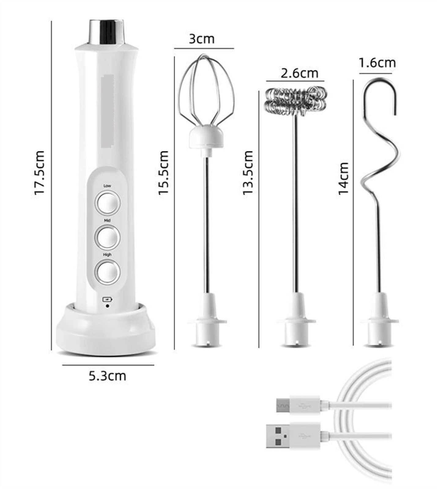 Mezclador de Mano inalámbrico Mildeo eléctrico Froth Foam Maker Mixer Coffee Bebida Drunking Wand 3 en 1 Portátil Recargable Handheld Hogar High Speed (Color : B-Black)