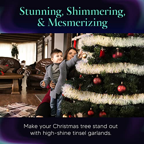 Aurorava 20 Feet By 3 Inches Tinsel Garland For Christmas, Birthday, Weddings, Party Decorations, High-Shine, Sparkly, Fluffy Twist For All-Season Indoor Outdoor Events, Crystal Iridescent #TOP5