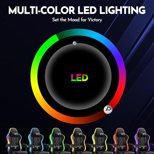GTPLAYER Chaise de jeu, chaise de bureau, chaise de jeu avec barre lumineuse LED, chaise gamer, dossier avec sac de rangement, chaise ergonomique en polycarbonate avec télécommande – Image 4