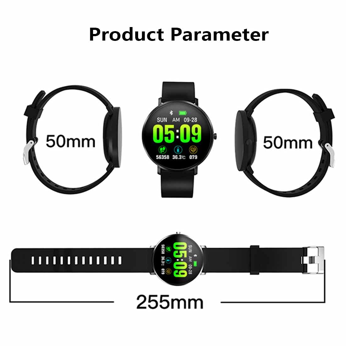 Smartwatch, monitor fitness, pełny ekran dotykowy, monitor ciśnienia krwi, monitorowanie snu, IP67, wodoodporne, Bluetooth, smartwatche, krokomierze, do systemu Android, iOS, unisex, czarny