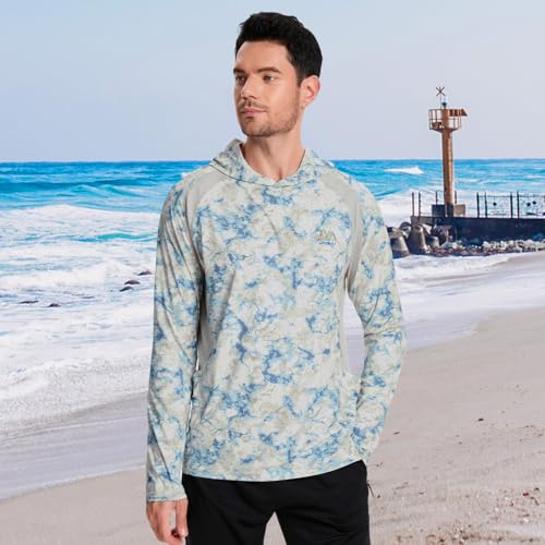 Image of Men's UPF 50+ Hoodie Shirt Long Sleeve Permanent UV Sun Protection Vented Tee Performance for Outdoor Hiking Fishing