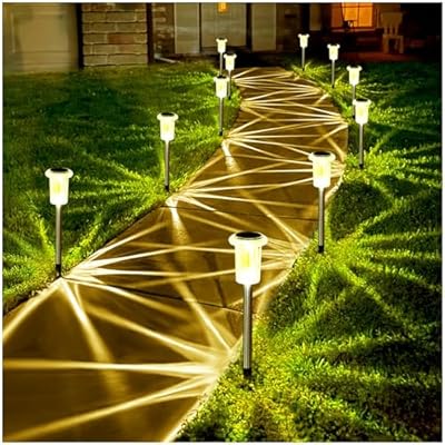 Gorrzai Solar Lights Outdoor 10 Pack Solar Pathway Lights Outdoor LED Waterproof Stainless Steel Driveway Lighting for Outdise, Yard, Walkway, Sidewalk, Garden, Lawn (Warm White)