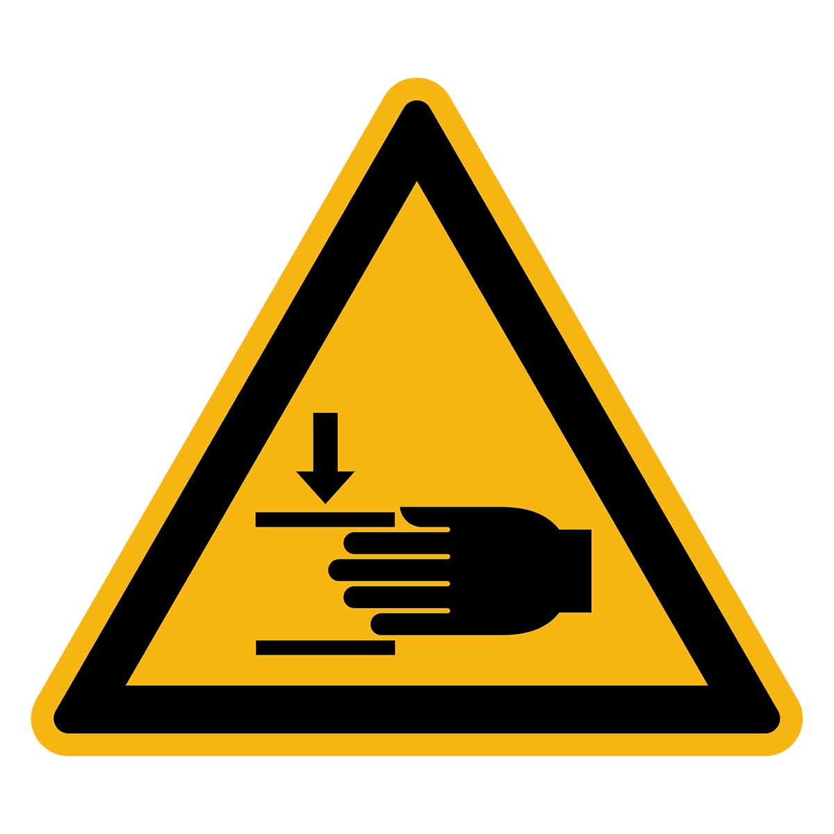 Sticker Danger Warning NF ISO 7010 - Laminated Triangular Signage Adhesive Sticker Water and UV Resistant - Crushing Of Hands - 60x60 cm
