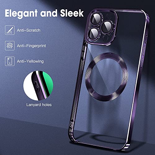 Image of VONZEE Clear Logo Electroplating Transparent Case for iPhone 14 Pro Max Case 6.7 inch 2022, Luxury Electroplated TPU Cover, Individual Camera Protection for Each Lens Bumper Case (Deep Purple)
