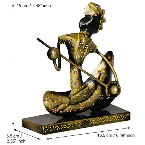 Image of eCraftIndia Tribal Man with Pagdhi Playing Musical Instrument Banjo Decorative Showpiece