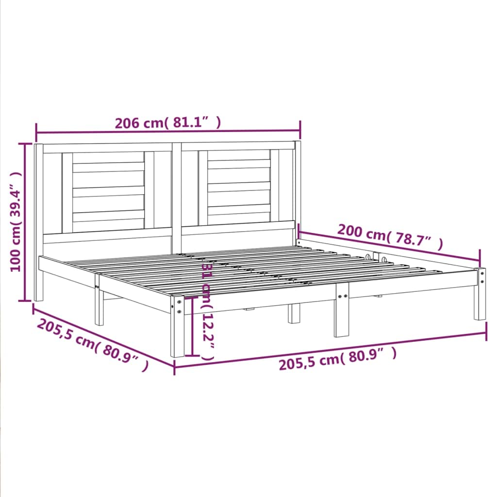 Lite drewno sosnowe nowoczesny wystrój sypialni 200 x 200 cm czarny | Rama łóżka czarna lite drewno sosnowe 200x200 cm z zagłówkiem nowoczesna