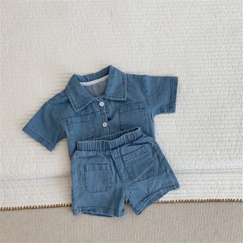 Ensemble short enfant garçon confortable en denim avec chemise légère à boutons - 2