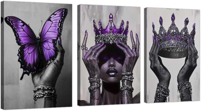 DOARTDO African American Canvas Wall Art 3 Pieces Purple Fashion Black A...